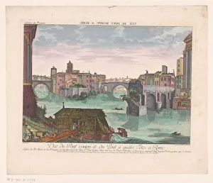 Shack Prints: View of the Tiber Island in Rome, 1755-1779. Creator: Balthasar Friedrich Leizelt