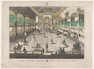 Target Practice Prints: View of a tournament school, 1700-1799. Creator: Unknown