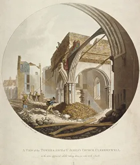 Builder Prints: A view of the Tower and Arch of St Jamess Church, Clerkenwell, Islington, London, 1789