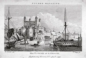 William Turner Prints: View of the Tower of London with boats on the River Thames, 1795. Artist: Thomas Tagg