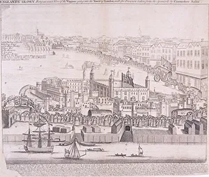 Anson Prints: View of the Tower of London from the River Thames, 1744