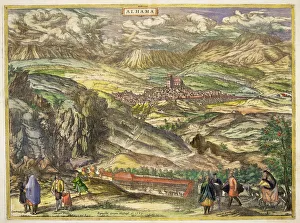 Maps Prints: View of the town of Alhama (Granada). Engraving for the work Civitates Orbis Terrarrum