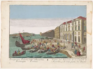 Remondini Prints: View of the Town Hall and the harbor in Marseille, 1700-1799. Creator: Remondini family