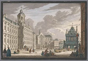 Customs House Prints: View of the Town Hall, the Nieuwe Kerk and the Waag on Dam Square in Amsterdam