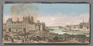 Waterfront Prints: View of the town hall and the Seine River in Paris