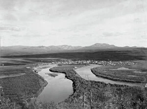 Distance Collection: View of town, mountains and streams, between c1900 and c1930. Creator: Unknown