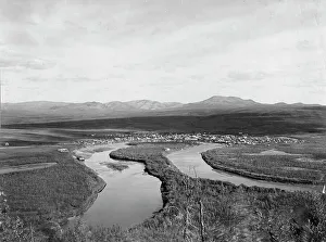 View of town, mountains and streams, between c1900 and c1930. Creator: Unknown