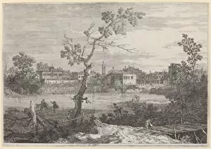 View of a Town on a River Bank, c. 1735 / 1746. Creator: Canaletto