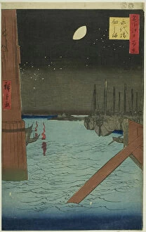 Cartouche Collection: View of Tsukuda Island from Eitai Bridge (Eitaibashi Tsukudajima), from the series 'One... 1857