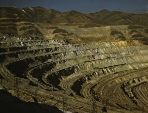 View of the Utah Copper Company open-pit mine workings at Carr Fork...Bingham Canyon, Utah, 1942