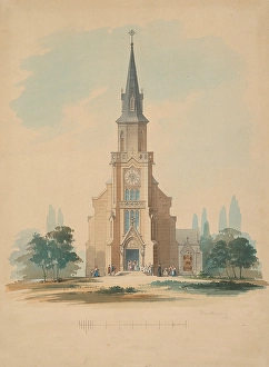View of a village church in the neo-Gothic style, 1850-1890. Creator: Frantisek Klimkovic