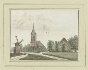 Windmills Prints: View of the village of Hoogwoud, c. 1752. Creator: Anon