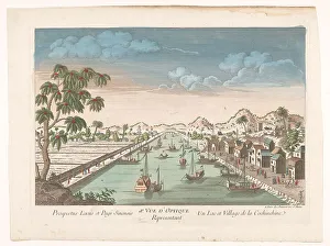 Vietnam Prints: View of a village on the water in Cochin China, 1745-1775. Creator: Anon