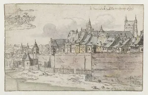 View of the Walls of Maastricht with the Onze-Lieve-Vrouwekerk in the background, 1670. Creator: Josua de Grave