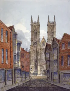 Pearson Prints: View of the west end of Westminster Abbey, looking from Tothill Street, London, c1815