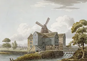 Newham Prints: View of West Ham Mills by the River Lea, West Ham, Newham, London, c1800