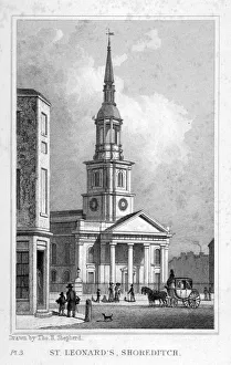 Shoreditch Prints: View from the west of St Leonards Church, Shoreditch, London, c1827