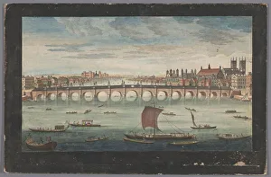 Cargo Boat Prints: View of Westminster Bridge over the River Thames in London