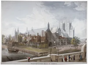 Havell Prints: View of Westminster Hall and Abbey, from Westminster Bridge, London, 1819