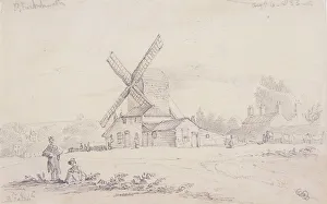 Blackheath Prints: View of mill with a windmill on Blackheath, Greenwich, London, 1833