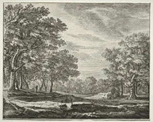 Roelant Roghman Prints: Six view in the wood of the Hague: A Man with a Staff in His Hand