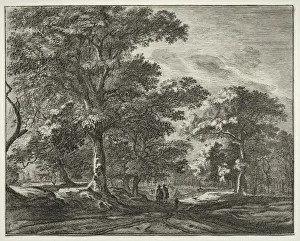 Roelant Roghman Prints: Six view in the wood of the Hague: Two Men Preceded by a Hunter