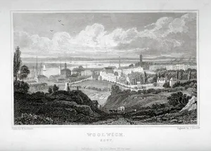 Waggon Prints: View of Woolwich with the River Thames in the distance, c1830. Artist: J Hinchcliff