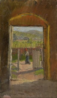 Oil On Plywood Prints: View from the Yard, 1880-1900. Creator: Ladislav Mednyanszky