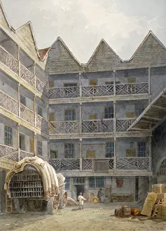 George Shepherd Prints: View of the yard at the Bull and Mouth Inn, St Martins le Grand, City of London, 1817