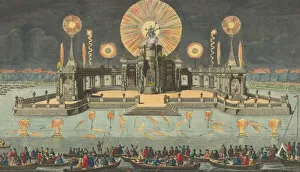 Images Dated 29th September 2020: A View of ye Grand Theatre & Fireworks erected on ye Water near ye Court at ye Hague