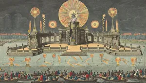 Pavilion Prints: A View of ye Grand Theatre & Fireworks erected on ye Water near ye Court at ye Hague