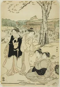 Toshien Prints: Viewing Cherry Blossoms at Ueno, c. 1780 / 1801. Creator: Katsukawa Shuncho