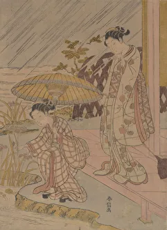 Viewing Iris in the Rain, 1764-70., 1764-70. Creator: Suzuki Harunobu Viewing Iris in the Rain, 1764-70., 1764-70. Creator: Suzuki Harunobu
