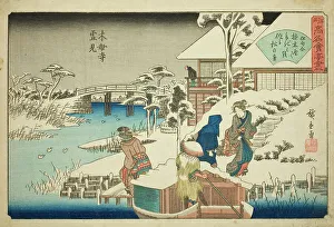 Viewing Prints: Viewing Snow at the Uekiya Restaurant at Mokubo Temple (Mokuboji yukimi)