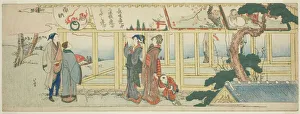 Votive Prints: Viewing votive paintings, Japan, c. 1800. Creator: Hokusai