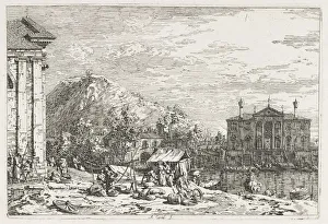 1697 1768 Prints: Views: A City Beyond a River, 1735-1746. Creator: Antonio Canaletto (Italian, 1697-1768)