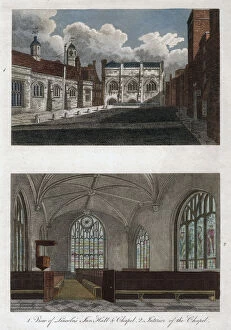 Views of Lincolns Inn Hall and Chapel, and the interior of Lincolns Inn Chapel, London, 1811.Artist: Pals