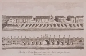 Change Collection: Two Views of London Bridge (old), London, 1805. Artist: A Birrell