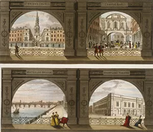Waterloo Bridge Gallery: Four views of London sites seen through an arch, c1820