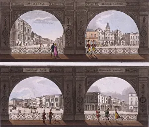 Four views of London sites seen through an arch, c1820