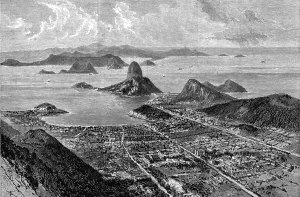 Views in Rio De Janeiro, South America; View from the summit of Corcovado, showing the suburb of B Creator: Unknown