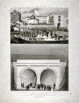 Visiting Prints: Two views of the Thames Tunnel, commemorating the visit by Queen Victoria, London, 1843
