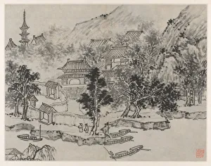 Twelve Views of Tiger Hill, Suzhou: Distant View of Tiger Hill from the Canal Mooring, after 1490