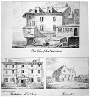 George Scharf Prints: Three views of Toten Hall, Tottenham Court Road, St Pancras, London, c1810