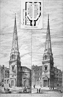 St Antholin Prints: Two views of the tower of St Antholin, City of London, 1875