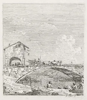 Antonio Canaletto Italian Collection: Views: A Wagon Passing over a Bridge, 1735-1746. Creator: Antonio Canaletto (Italian, 1697-1768)