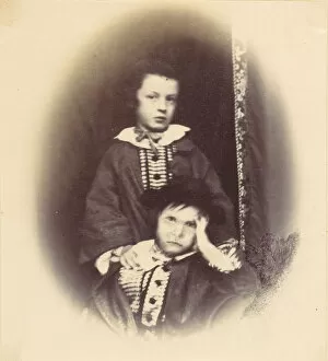 [Vignetted portrait of two children], 1850s-60s. Creator: Alfred Capel-Cure