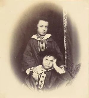 Capel Cure Prints: [Vignetted portrait of two children], 1850s-60s. Creator: Alfred Capel-Cure