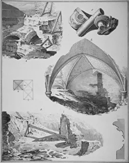 Crypt Prints: Vignettes of the remains of the Church of St Martins le Grand, City of London, 1819