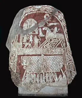 Viking Gallery: Viking runestone with a ship and the eight-legged horse Sleipnir, 8th century